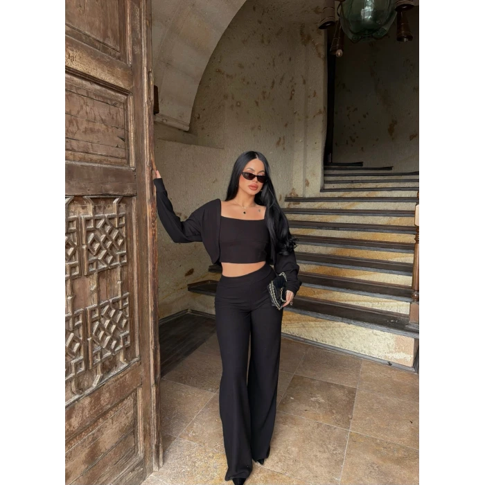 Siyah Örme Hırka Üçlü Takım