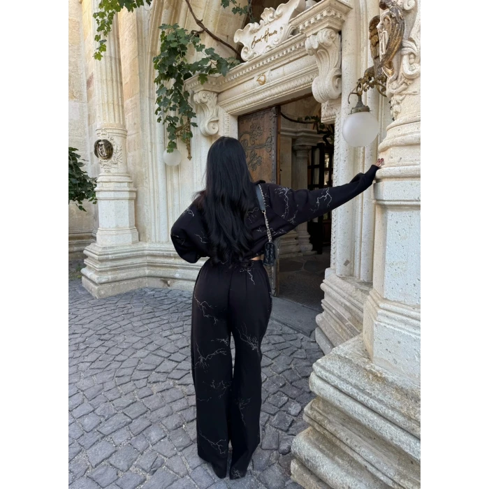 Siyah Oversize Kalıp Stone İkili Takım