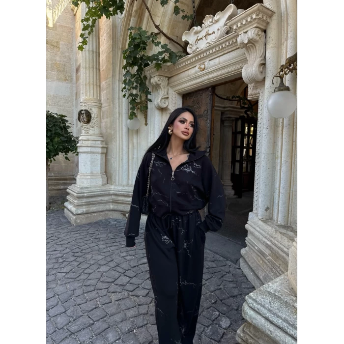 Siyah Oversize Kalıp Stone İkili Takım
