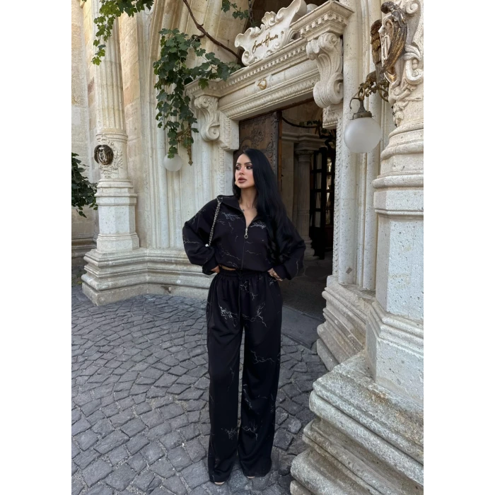 Siyah Oversize Kalıp Stone İkili Takım