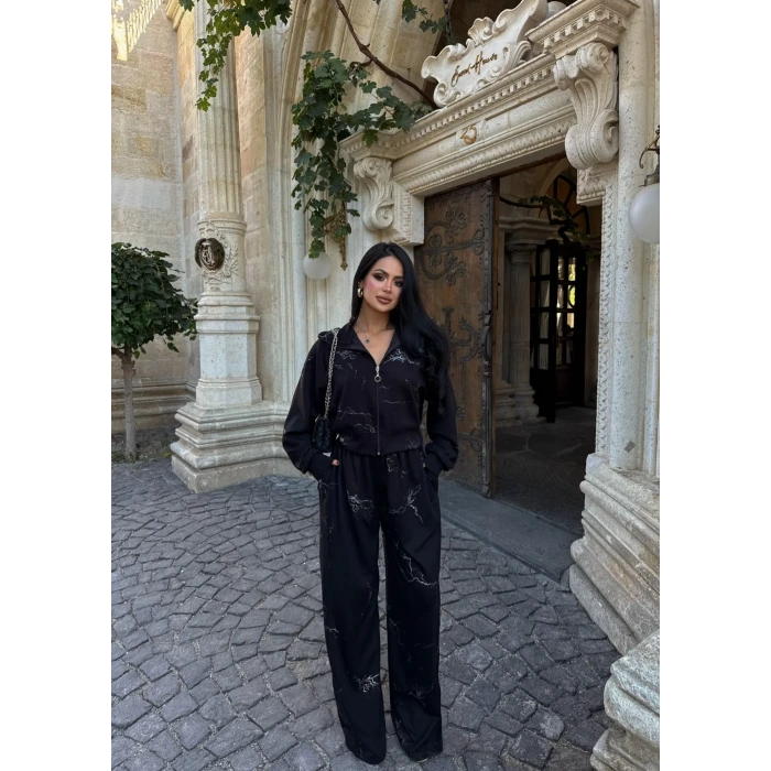 Siyah Oversize Kalıp Stone İkili Takım