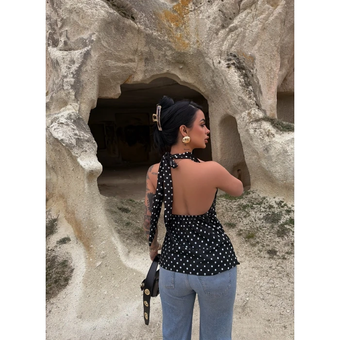 Siyah Puantiyeli Degaje Bluz