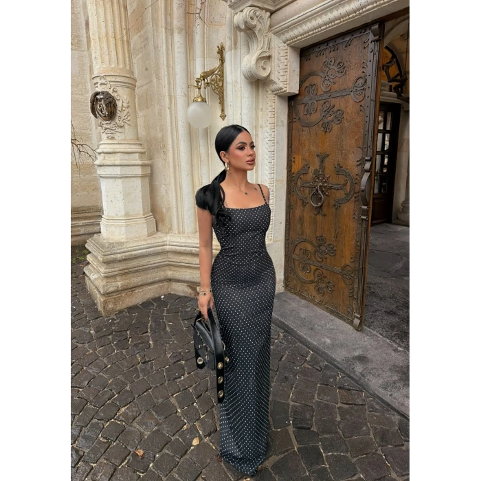 Siyah Puantiyeli Maxi Elbise