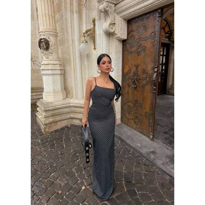 Siyah Puantiyeli Maxi Elbise