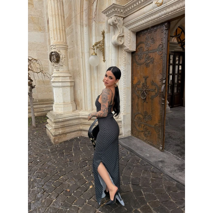 Siyah Puantiyeli Maxi Elbise