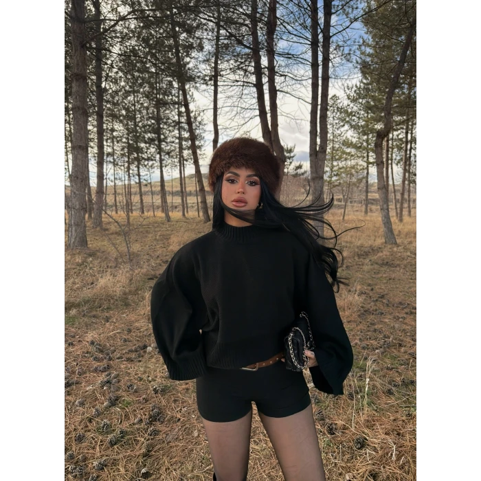 Siyah Reglan Kol Yarasa Kazak