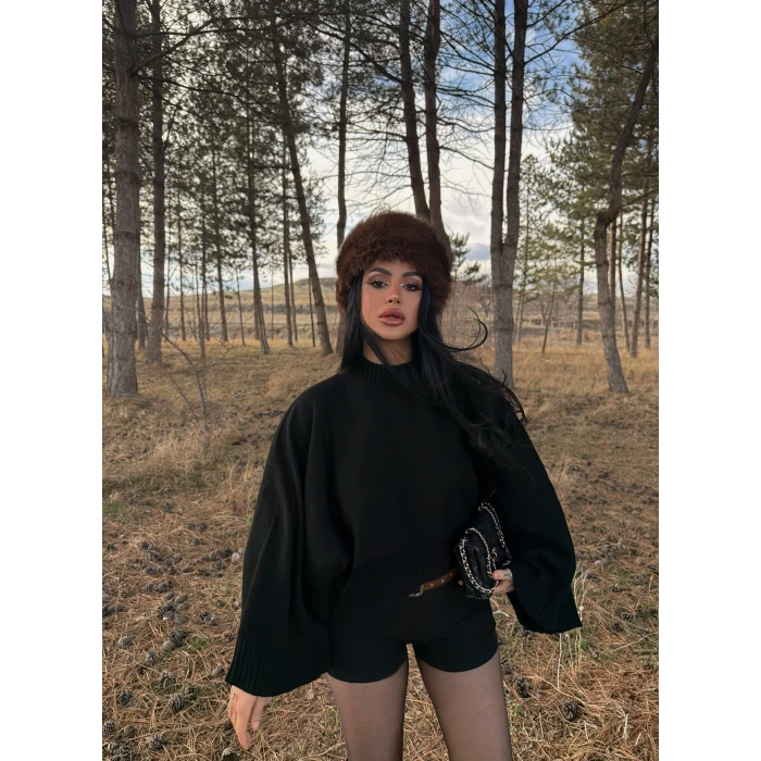 Siyah Reglan Kol Yarasa Kazak