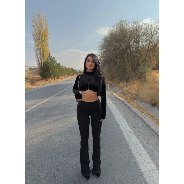 Siyah Ribanalı Yüksek Bel Tayt