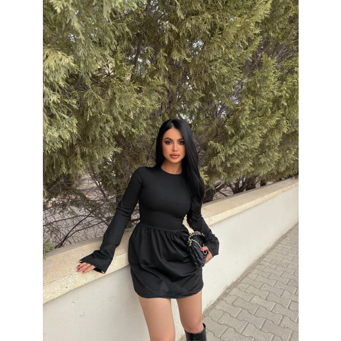 Siyah Sandy Çan Etek Elbise