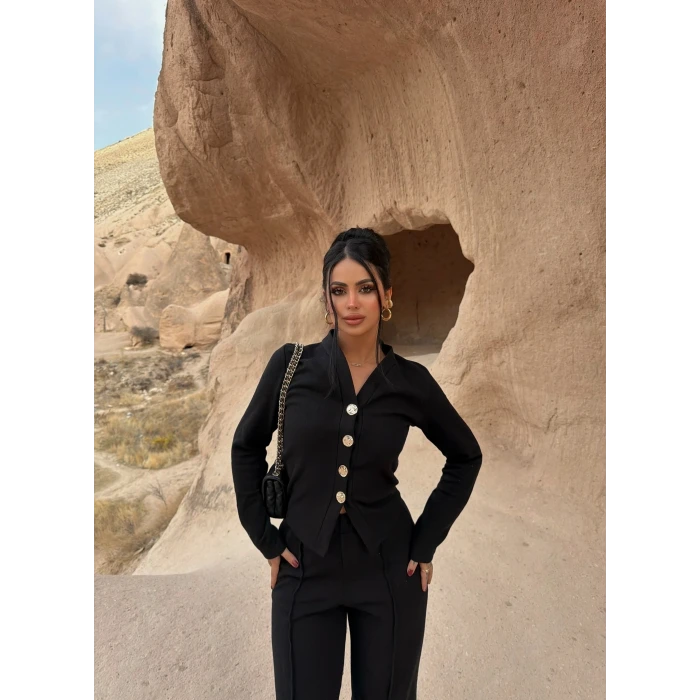 Siyah Selanik Düğmeli Takım