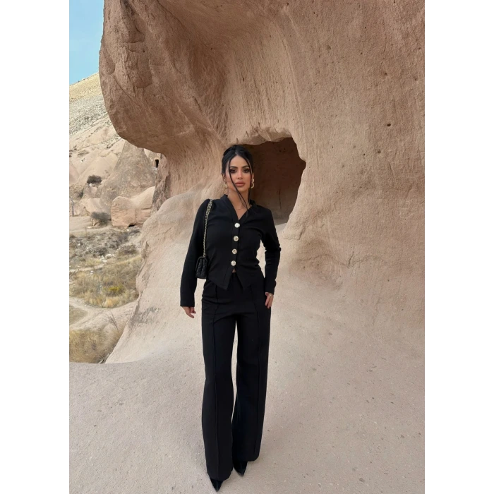 Siyah Selanik Düğmeli Takım