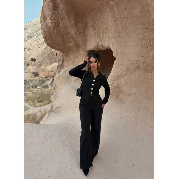 Siyah Selanik Düğmeli Takım