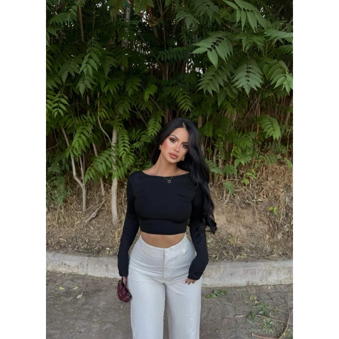 Siyah Sırt Açık Basic Crop