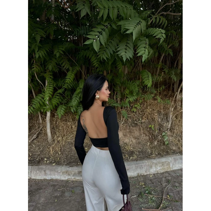 Siyah Sırt Açık Basic Crop