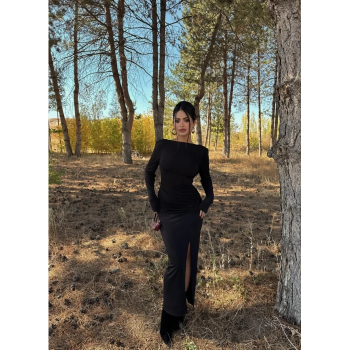 Siyah Sırt Degaje Sandy Elbise