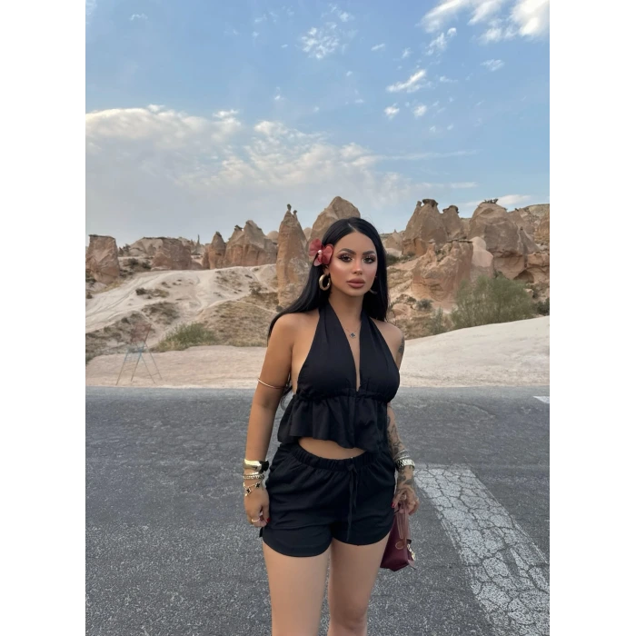 Siyah Şortlu Bürümcük İkili Takım
