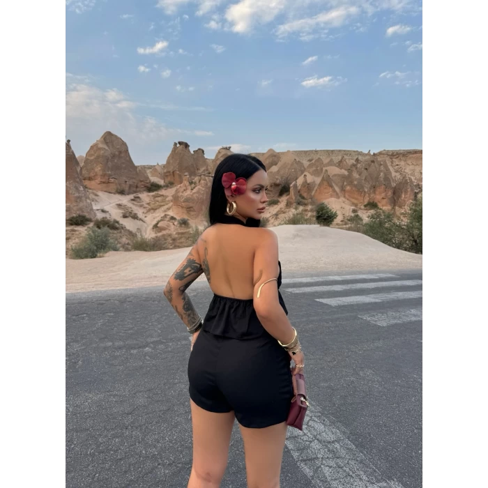 Siyah Şortlu Bürümcük İkili Takım