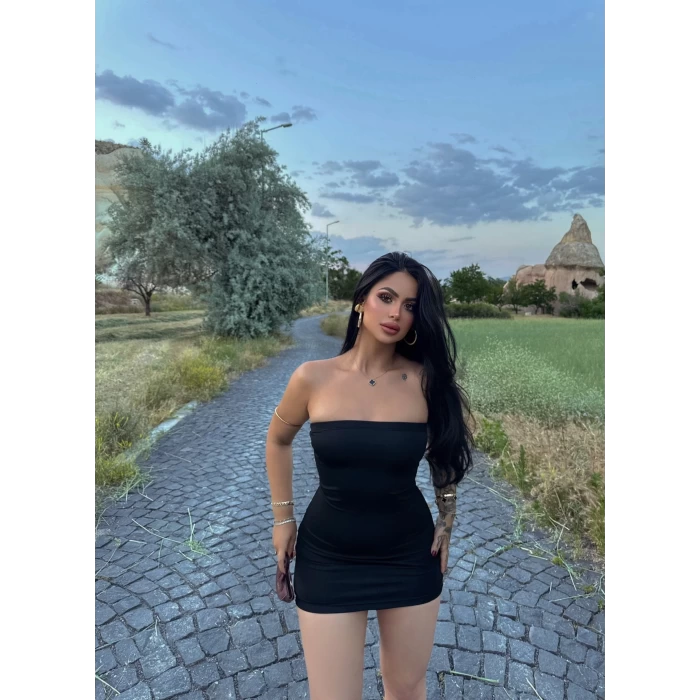 Siyah Straplez Basic Elbise