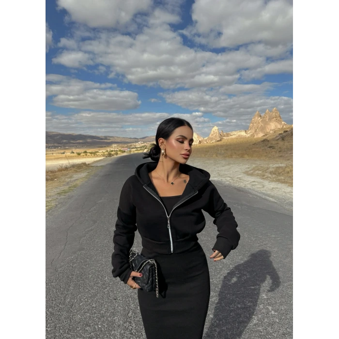 Siyah Street Elbise Sweat İkili Takım