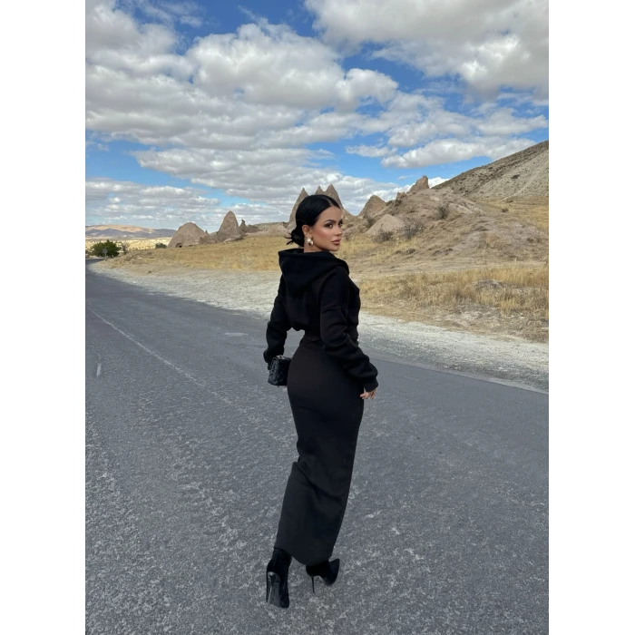 Siyah Street Elbise Sweat İkili Takım