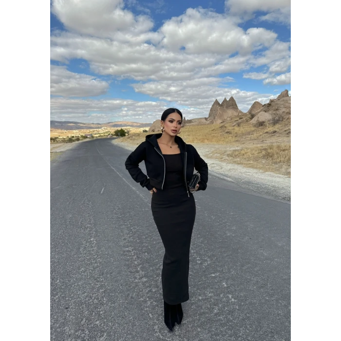 Siyah Street Elbise Sweat İkili Takım