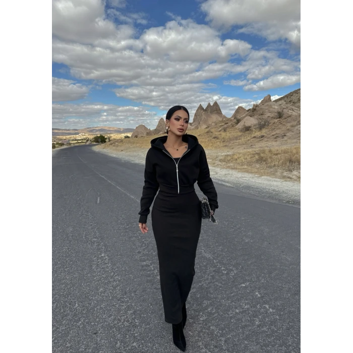 Siyah Street Elbise Sweat İkili Takım