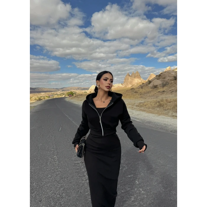 Siyah Street Elbise Sweat İkili Takım