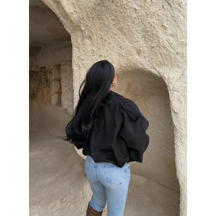 Siyah Süet Oversize Bomber Mont