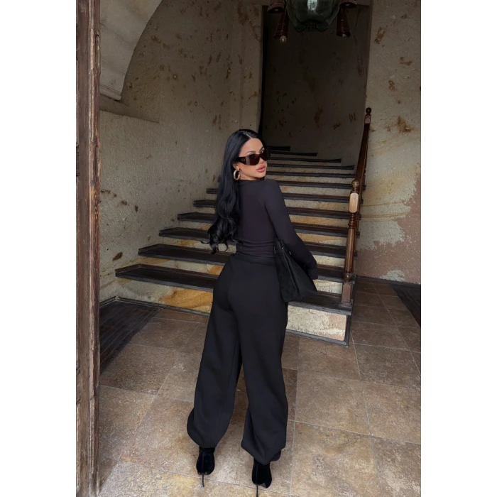 Siyah Üç İplik Stoperli Eşofman Altı