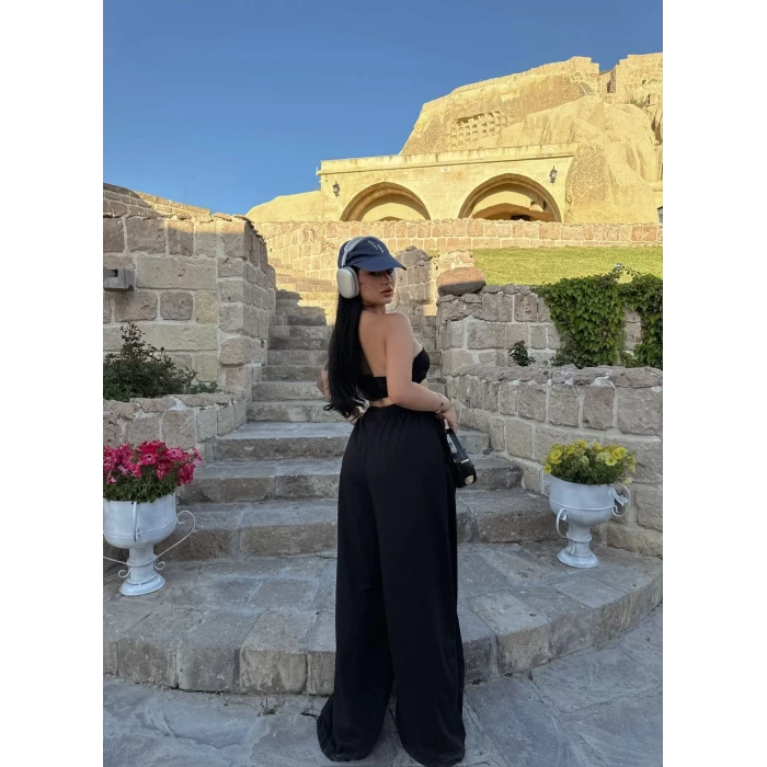 Siyah Yüksek Bel Draw Eşofman Altı