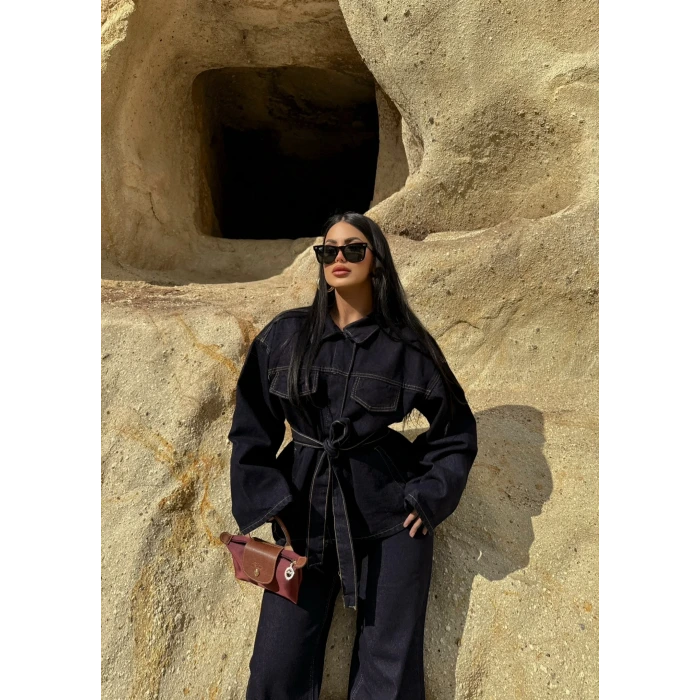 Straight Kuşaklı Denim Takım