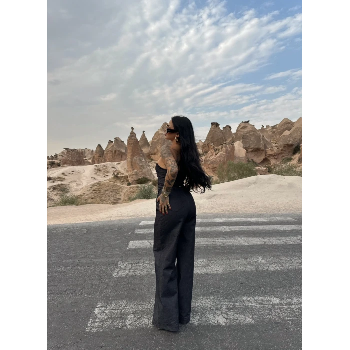 Straplez Denim İkili Takım