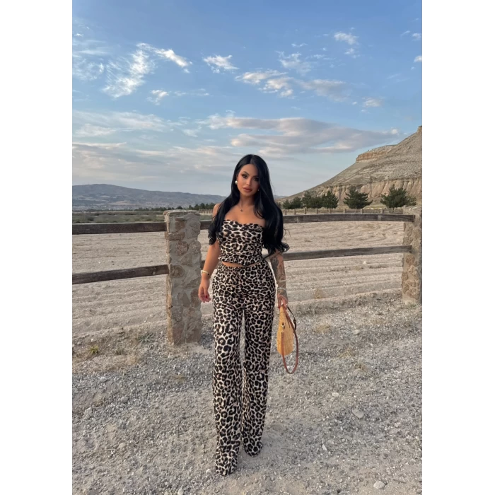 Straplez Leopar İkili Takım