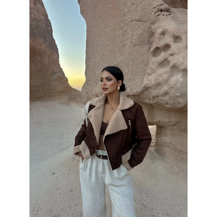 Kahve Süet İçi Kürklü Mont