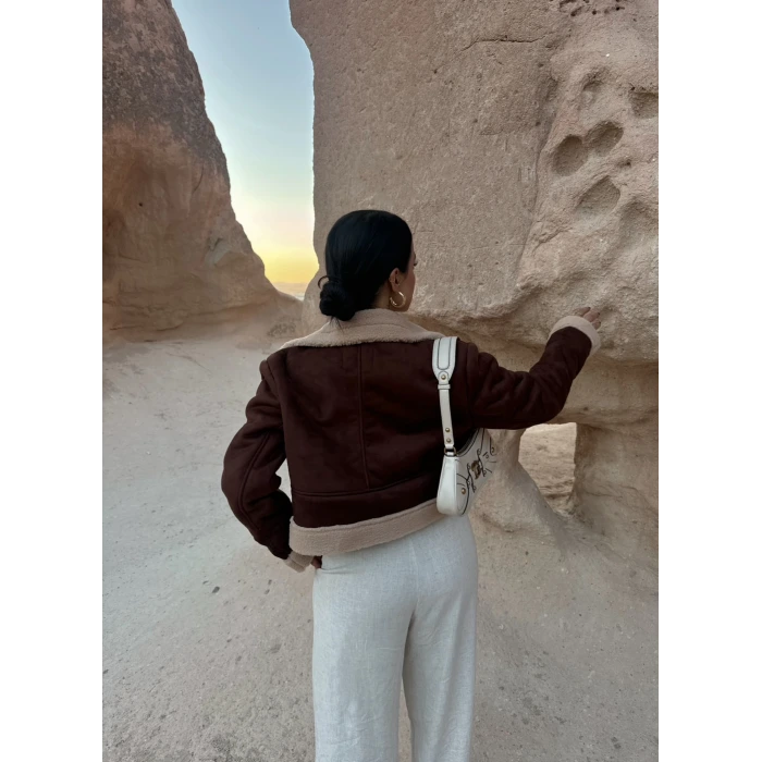 Kahve Süet İçi Kürklü Mont