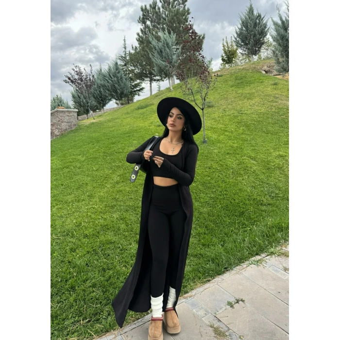 Siyah Triko Burgu Üçlü Takım