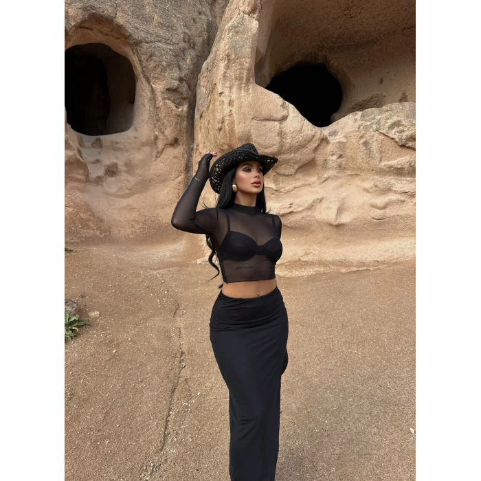 Tül Crop Etek İkili Takım