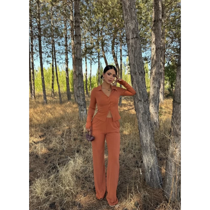 Turuncu Düğmeli Polo İkili Takım