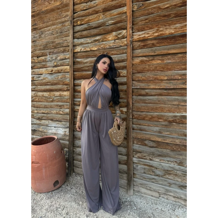 Vizon Yaka Çapraz Bol Paça Tulum