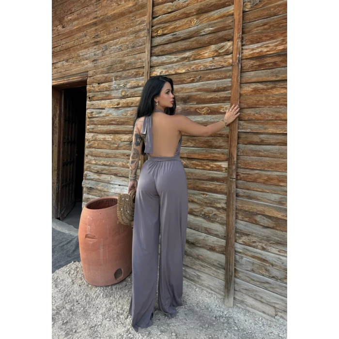 Vizon Yaka Çapraz Bol Paça Tulum