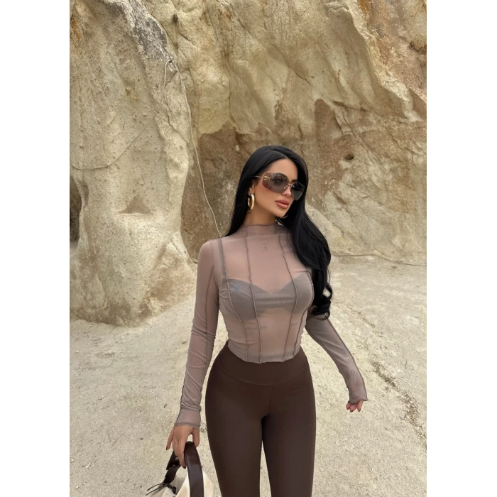 Vizon Ön Şeritli Tül Bluz