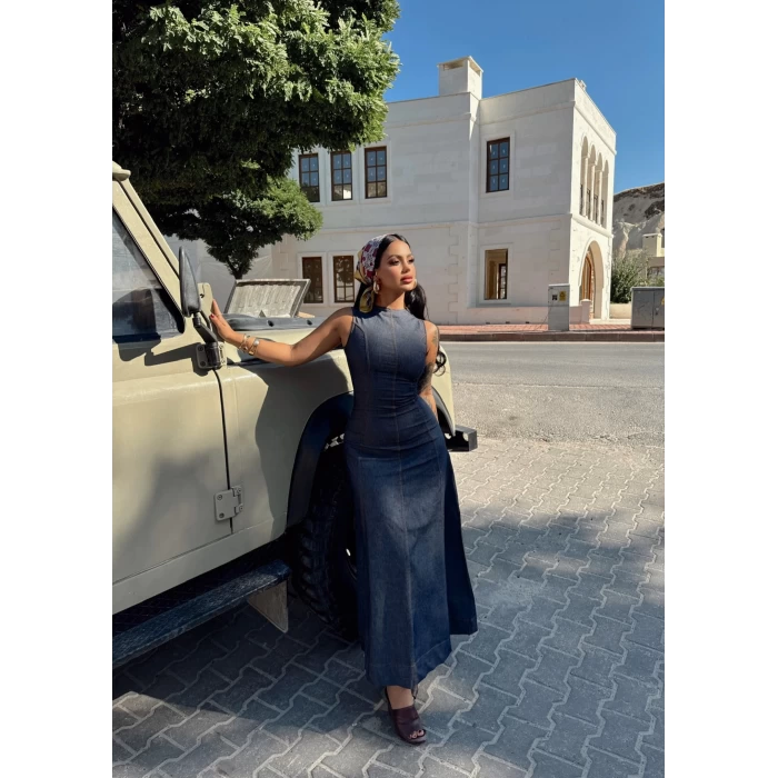 Volanlı Denim Elbise