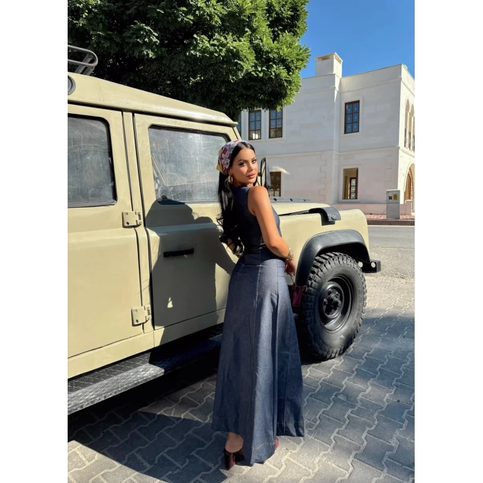 Volanlı Denim Elbise