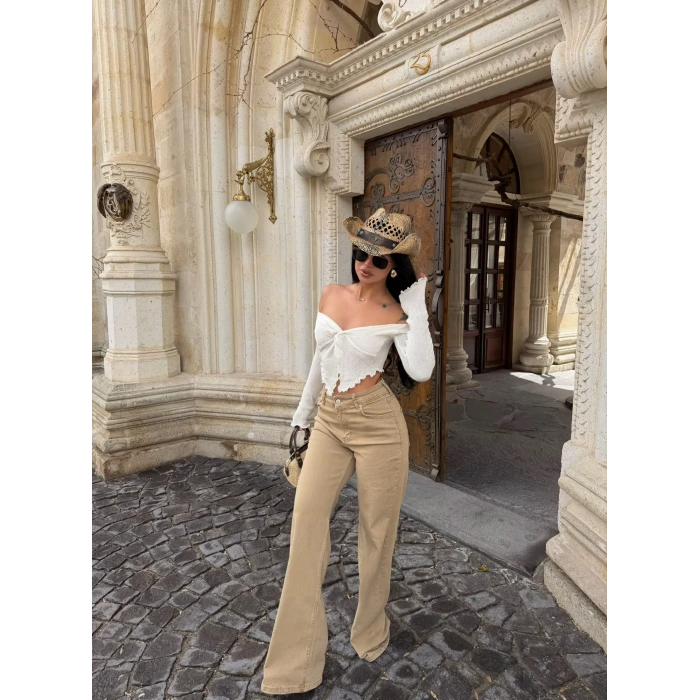 Wide Leg Beige Pantolon