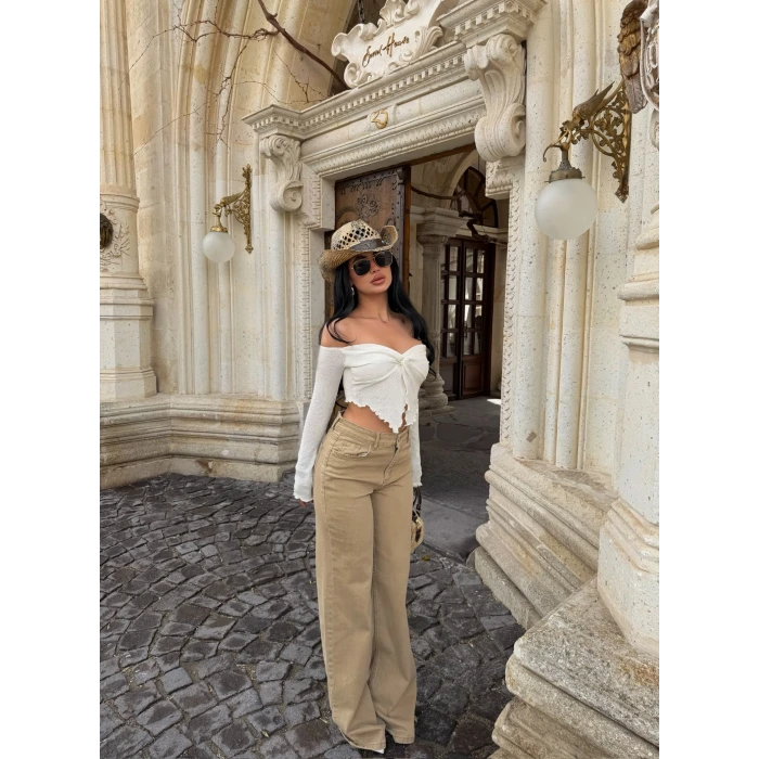 Wide Leg Beige Pantolon