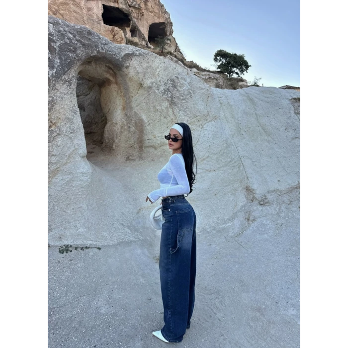 Kahve Tint Wide Leg Denim Pantolon