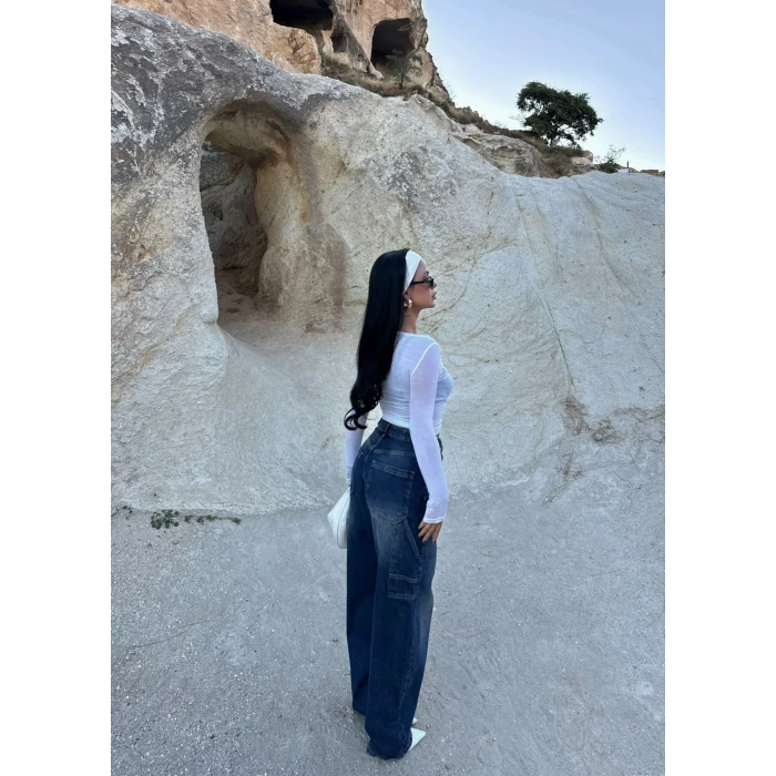 Kahve Tint Wide Leg Denim Pantolon