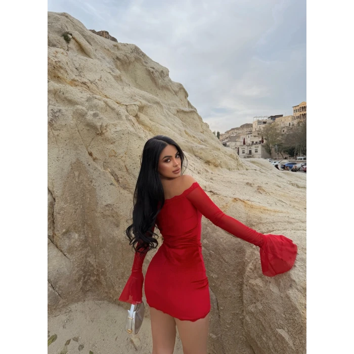 Yaka Bağlamalı Kadife Elbise