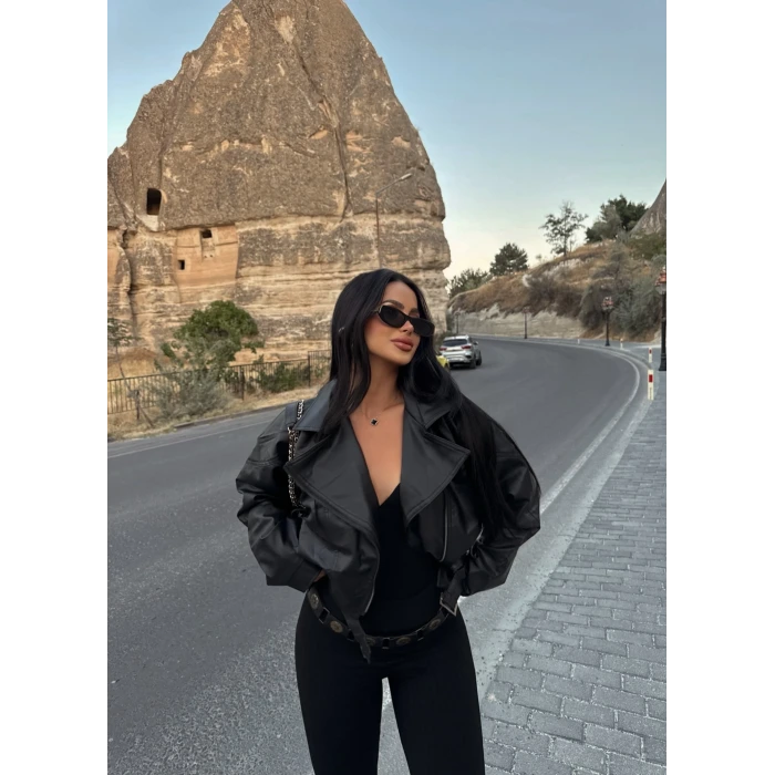 Yan Cepli Biker Deri Ceket