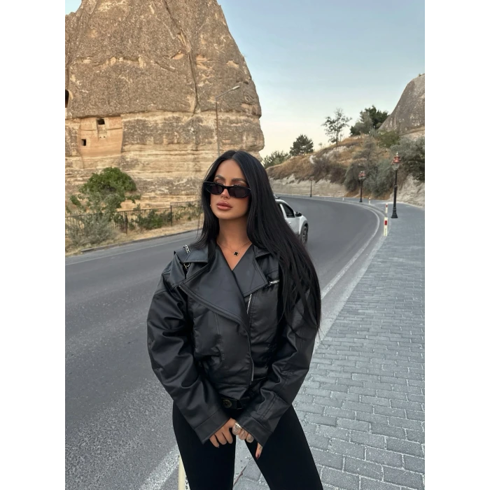 Yan Cepli Biker Deri Ceket